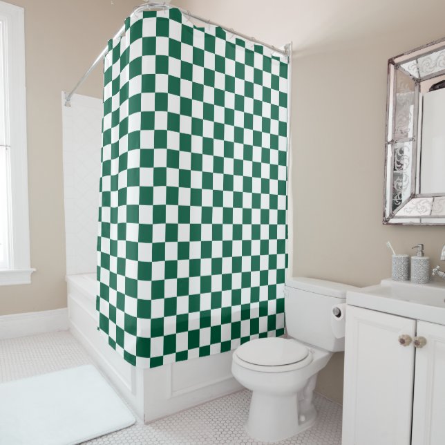 Rideaux De Douche Chasseur À damiers vert et blanc (En situation)