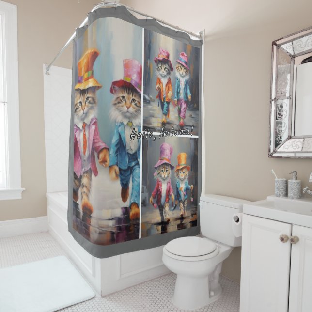 Rideaux De Douche Chat - Automne (En situation)