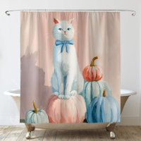 Chat Blanc d'Automne avec des Citrouilles