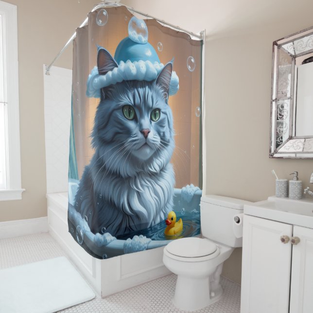Rideaux De Douche Chat bleu russe Sloppy Sleepy mignonne drôle (En situation)