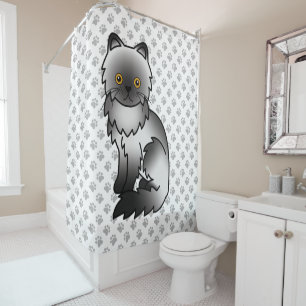 Rideaux De Douche Chat de dessin animé persan mignon fumée et pattes