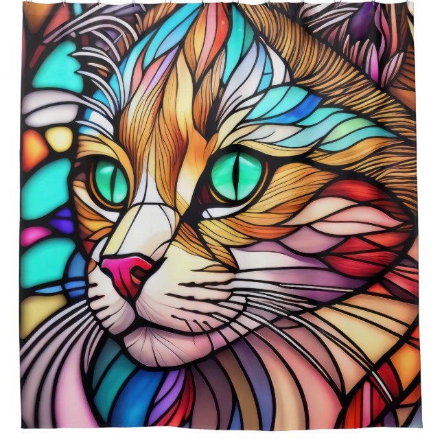 Rideaux De Douche Chat de style Verre verni aquarelle (Devant)