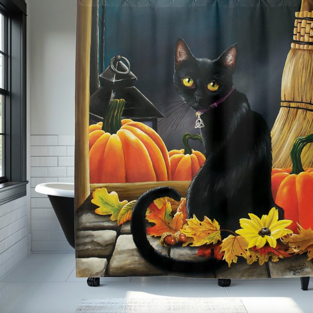 Rideaux De Douche Chat d'Halloween noir (Créateur téléchargé)