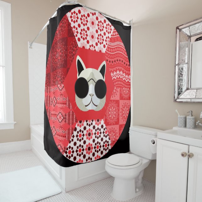 Rideaux De Douche Chat en lunettes de soleil (En situation)