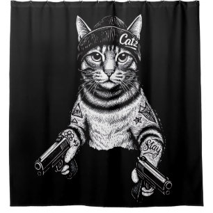 Rideaux De Douche Chat Gangster Tatoué Art Kitty Streetwear Cool