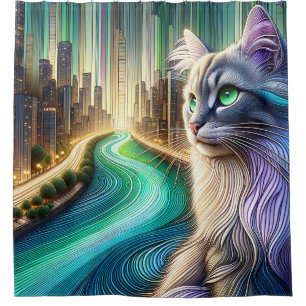 Rideaux De Douche "Chat Highrise avec vue sur le paysage"