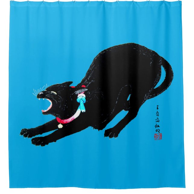 Rideaux De Douche Chat Japonais Noir à la baguette (Devant)