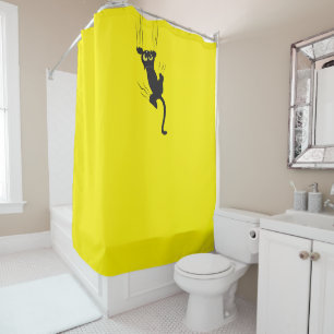 Rideaux De Douche Chat mignon amusant jaune et noir Cartoon Humour G