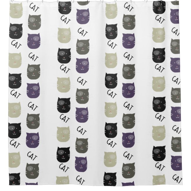 Rideaux De Douche Chat mignon noir violet gris noir (Devant)
