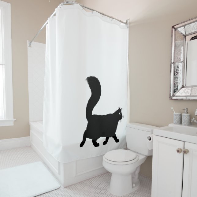 Rideaux De Douche Chat noir à pied | Cool Kitty Novelty (En situation)
