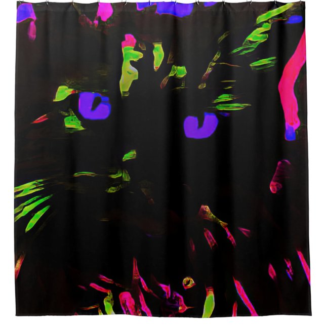 Rideaux De Douche Chat noir néon avec yeux brillants (Devant)