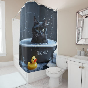 Rideaux De Douche Chat noir paresseux endormi mignon drôle