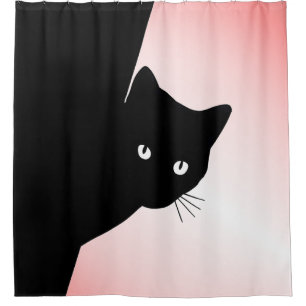 Rideaux De Douche Chat Noir Rusé Rose