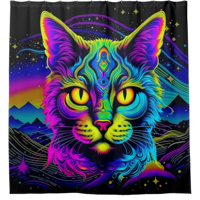 Rideaux De Douche Chat psychédélique (Devant)