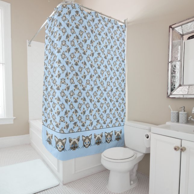Rideaux De Douche Chat Siamese Blue Eyed face Motif d'art graphique (En situation)