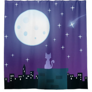 Rideaux De Douche Chat Sous Le Feu Lune