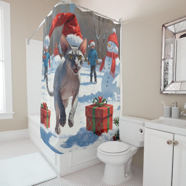 Rideaux De Douche Chat Sphynx coule dans la neige avec Casquette de  (En situation)