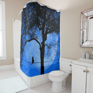 Rideaux De Douche Chat sur une lune bleue fil