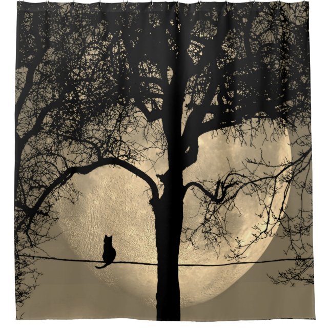 Rideaux De Douche Chat sur une Pleine lune de fil (Devant)