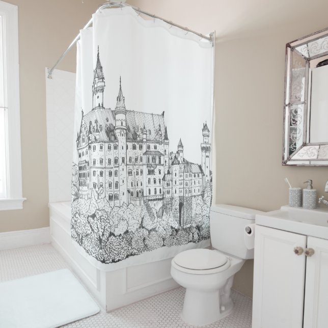 Rideaux De Douche Château de Neuschwanstein Allemagne Art de ligne (En situation)