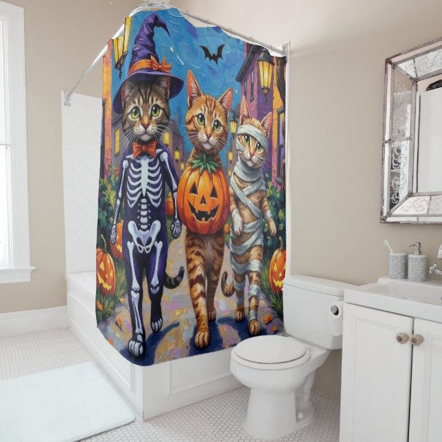 Rideaux De Douche Chats abyssiniens - Trick ou traitement en Hallowe (En situation)