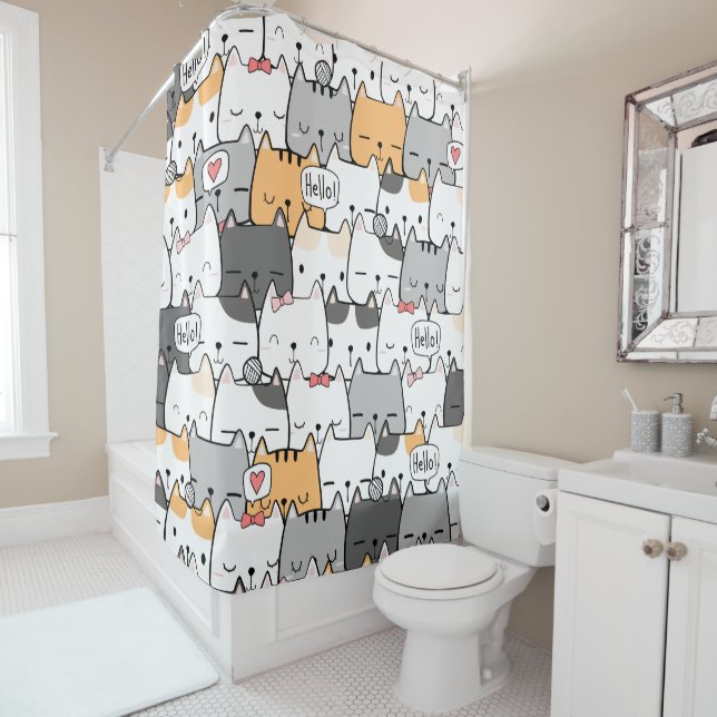 Rideaux De Douche chats amusants sans couture motif (En situation)