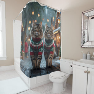 Rideaux De Douche Chats Angora Turcs Noël Neige Fêtes