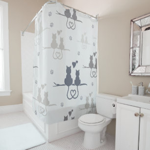 Rideaux De Douche Chats en amour Animaux modernes Silhouette Motif