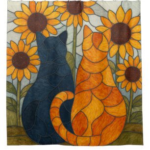 Rideaux De Douche Chats en vitrail et conception d'art de tournesols