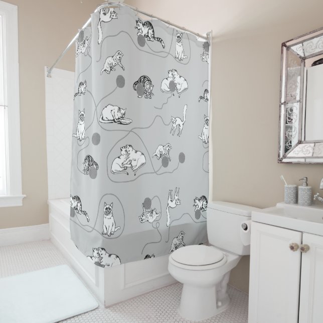 Rideaux De Douche Chats mignons Jouer et être Motif coquin (En situation)
