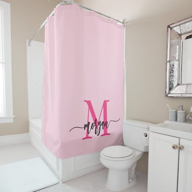 Rideaux De Douche Chaud rose moderne Script Girl Monogramme Nom (En situation)