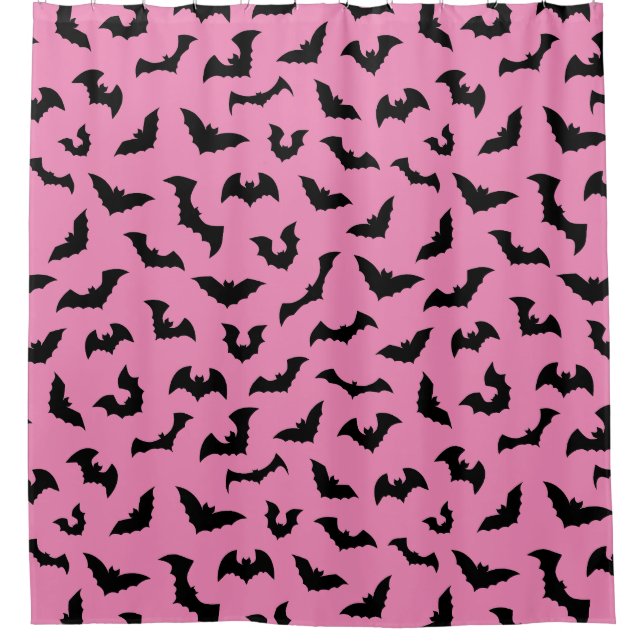 Rideaux De Douche Chauve-souris rose pastel motif halloween (Devant)