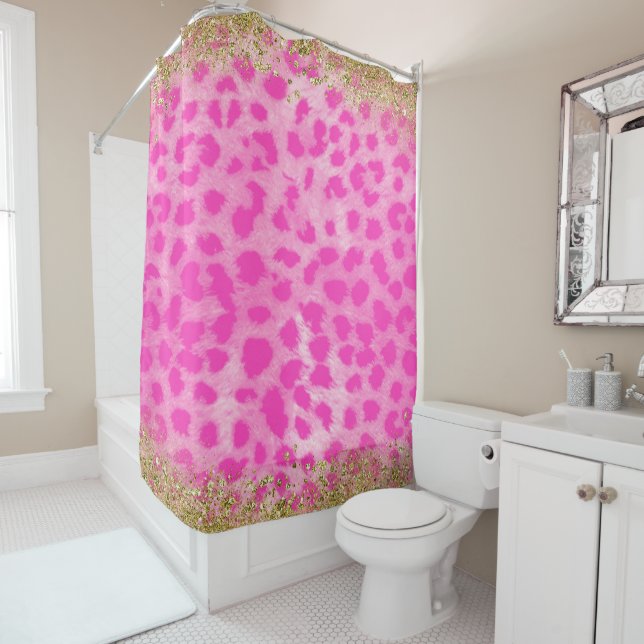 Rideaux De Douche Cheetah léopard rose Imprimer Parties scintillant  (En situation)