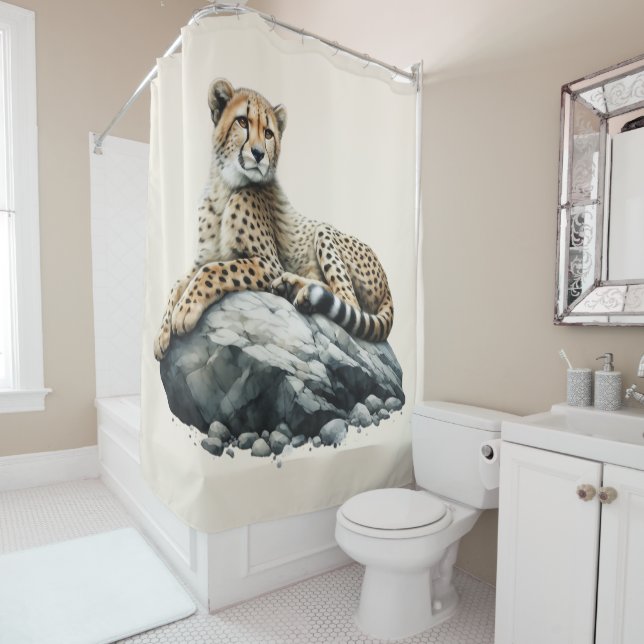 Rideaux De Douche Cheetah reposant sur un rocher (En situation)