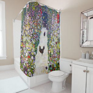 Rideaux De Douche Chemin de jardin avec poulets, Gustav Klimt