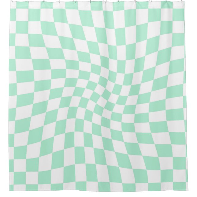 Rideaux De Douche Chèques Retro Pastel Mint Green Chèques Warped Che (Devant)