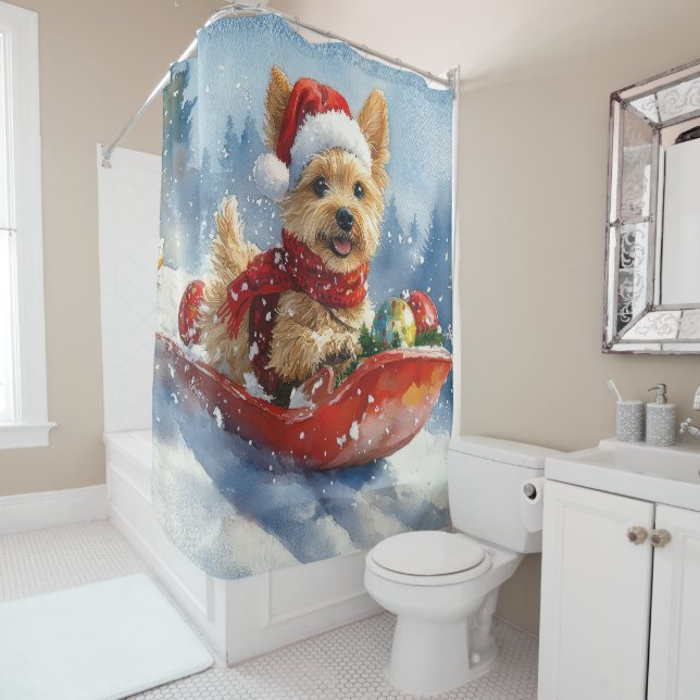 Rideaux De Douche Chesapeake Bay Terrier Dog dans Sledge Noël (En situation)