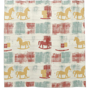 Rideaux De Douche Cheval à Bascule Shabby Chic Motif Carreaux