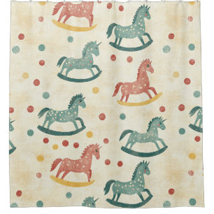 Rideaux De Douche Cheval à Bascule Vintage Motif Pépinière Plaid Rou