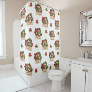 Rideaux De Douche Cheval avec couronne et joyeux signe de Noël