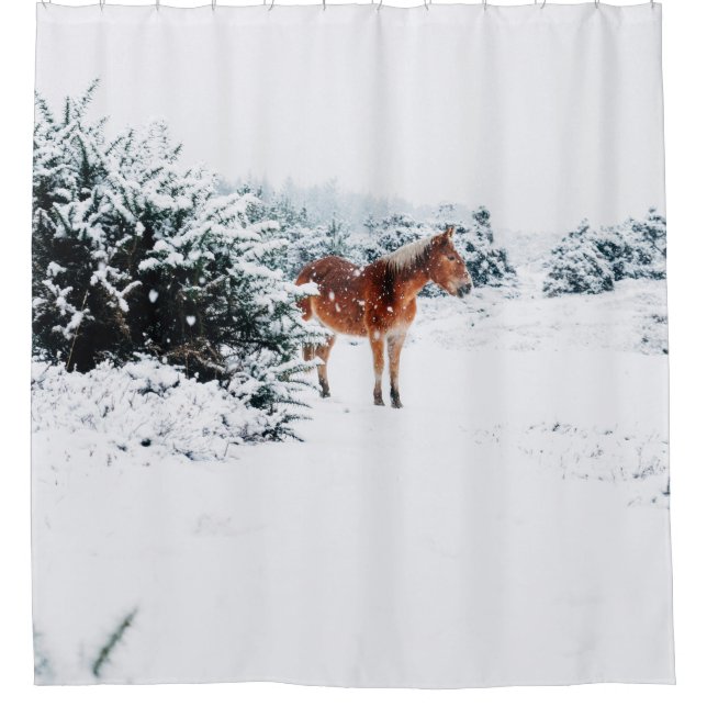 RIDEAUX DE DOUCHE CHEVAL DANS LA NEIGE TOMBANTE (Devant)