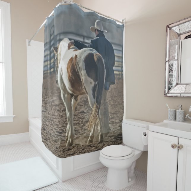 Rideaux De Douche Cheval de cow-boy de l'Ouest (En situation)