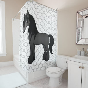 Rideaux De Douche Cheval de dessin animé Black Gypsy Vanner Clydesda