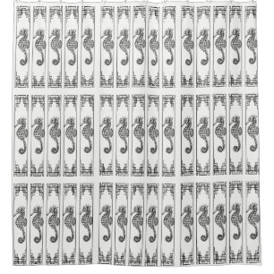 Rideaux De Douche Cheval de mer noir et blanc - Illustration graphiq