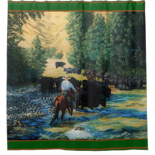 Rideaux De Douche Cheval de ranch, troupeau de bovins d'Angus à la