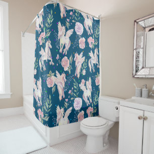 Rideaux De Douche Cheval magique et motif rose