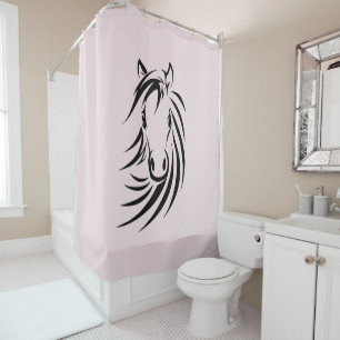 Rideaux De Douche Cheval noir sur rose