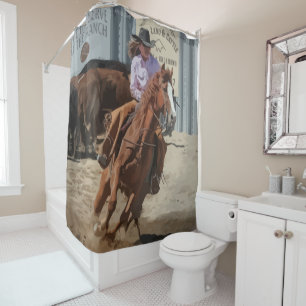 Rideaux De Douche Cheval occidental de cow-girl de rodéo