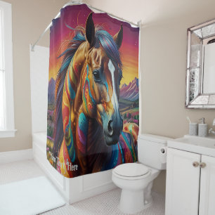 Rideaux De Douche Cheval Psychédélique Cosmologique : Voyage Surréel