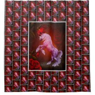 Rideaux De Douche Cheval Unicorn Feu Et Animal Rose